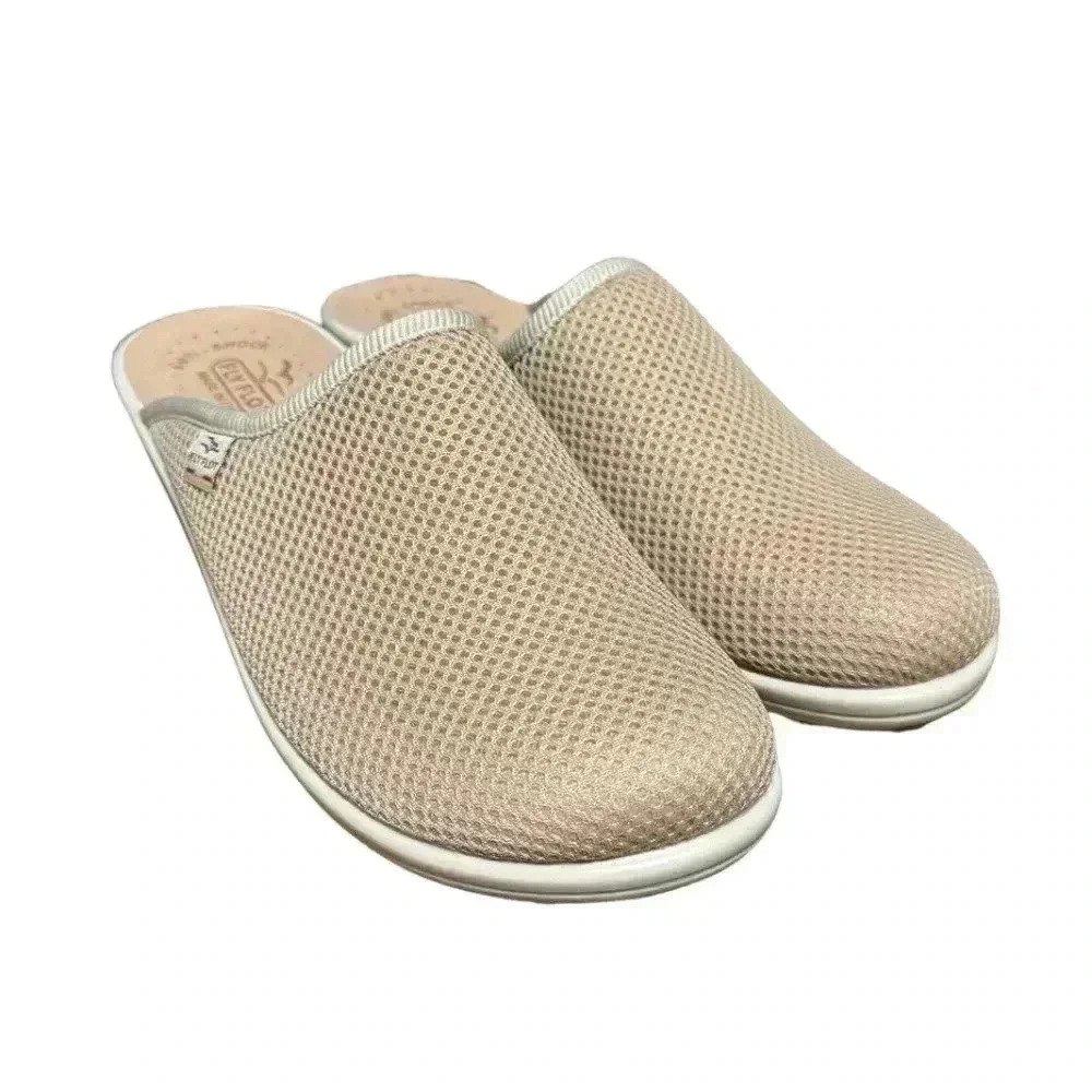 Fly Flot Clog Mule Womens Size 9 Beige Mesh Leather Anatomic Anti Shock 40
